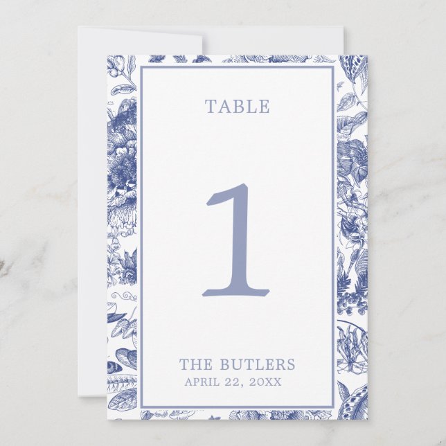 Blue Floral Chinoiserie Table Number (Front)