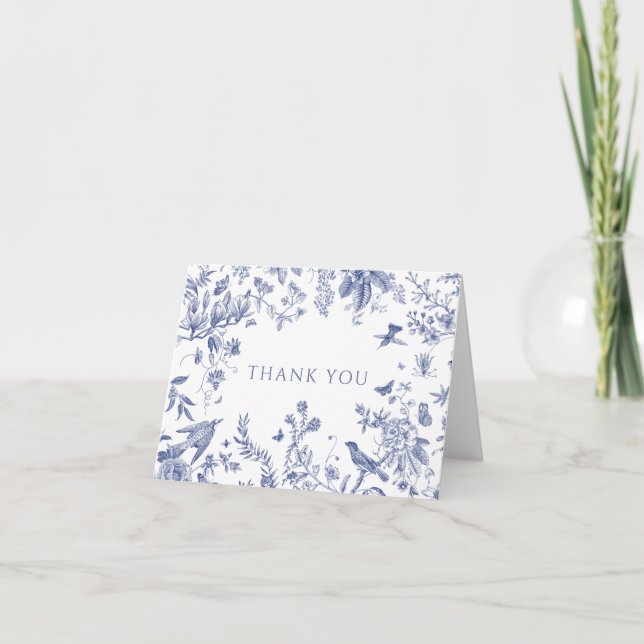 Blue Floral Chinoiserie Thank You Card (Front)