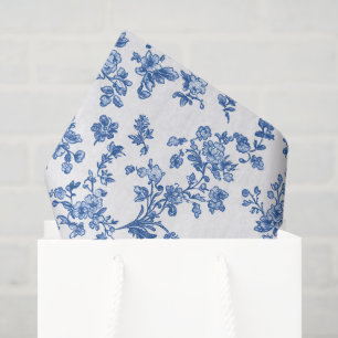 Blue Floral Chinoiserie Toile Gingham Tissue Paper