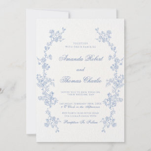 Blue Floral Chinoiserie Wedding  Invitation