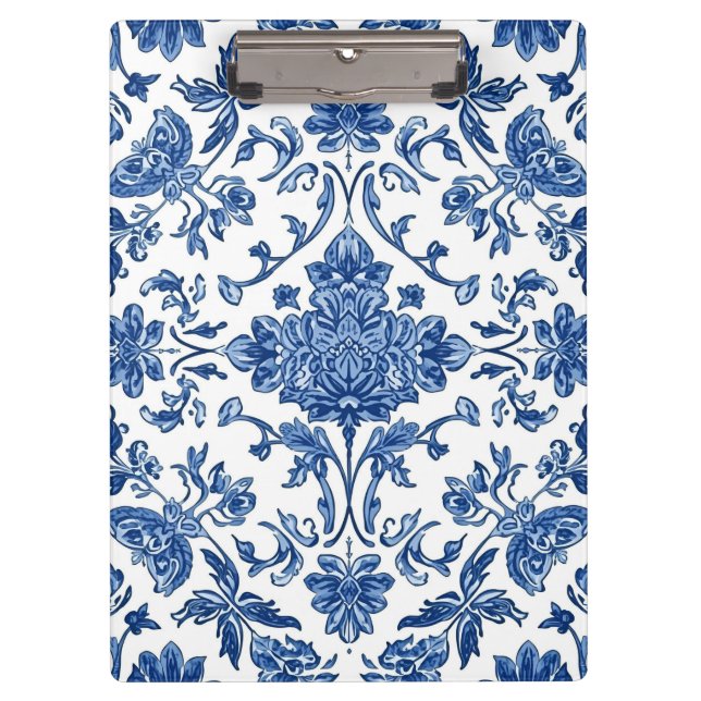 Blue Floral Chinoiserie White Watercolor Clipboard (Front)
