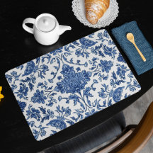 Blue Floral Chinoiserie White Watercolor