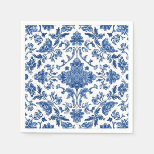 Blue Floral Chinoiserie White Watercolor Napkin