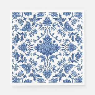 Blue Floral Chinoiserie White Watercolor Napkin
