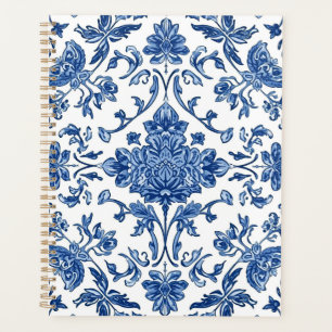 Blue Floral Chinoiserie White Watercolor Planner