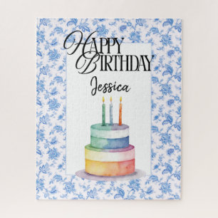Blue Floral Christian Birthday Jigsaw Puzzle