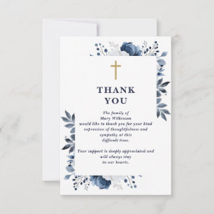 Blue Floral Christian Celebration Of Life Funeral Thank You Card