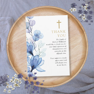Blue Floral Christian Celebration Of Life Funeral Thank You Card
