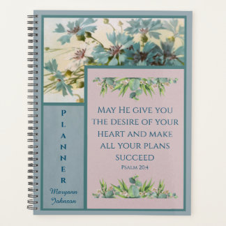 Blue Floral Christian Planner with Bible Verse