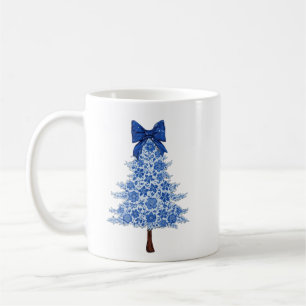 Blue Floral Christmas Tree Coffee Mug