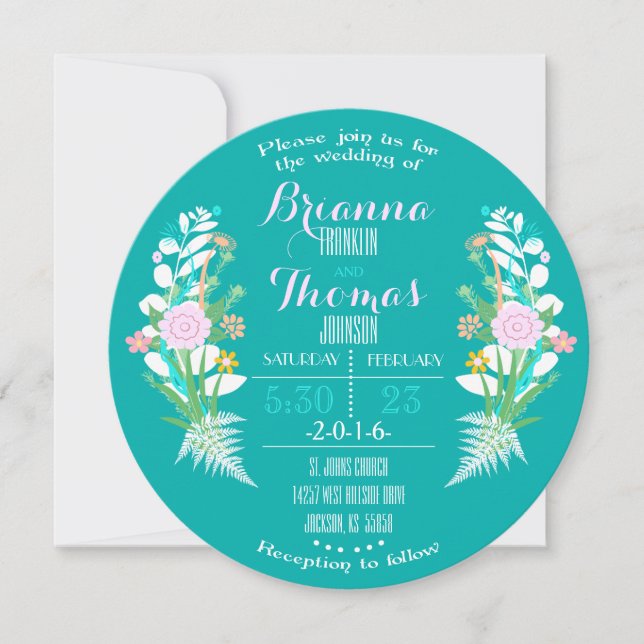 Blue Floral Circle Invitation (Front)