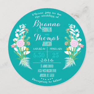 Blue Floral Circle Invitation