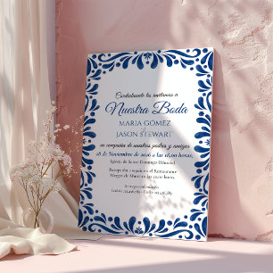 Blue Floral Classic Aesthetic Boda Spanish Wedding Invitation