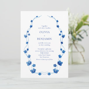 Blue Floral Classic Elegant Romantic Wedding Invitation