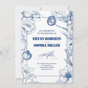 Blue Floral Classic Wedding Invitation