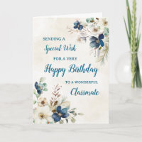 Blue Floral Classmate Birthday Card
