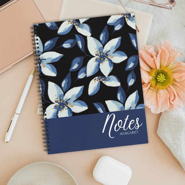 Blue Floral Classy Stylish Minimal  Notebook (Creator Uploaded)