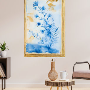 Blue floral composition.  Type: Framed decorative  Poster