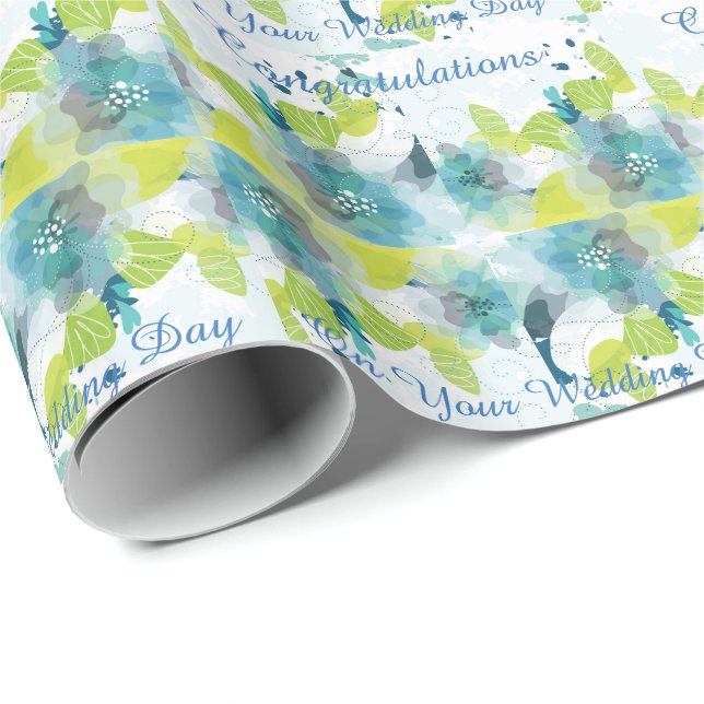 Blue Floral Congratulations Wedding Day Gift Wrap (Roll Corner)