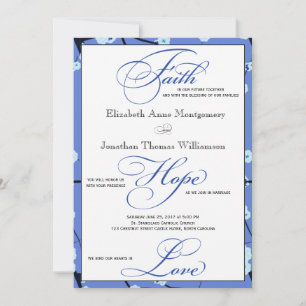 Blue Floral Contemporary Christian Wedding Invitation