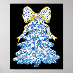 Blue Floral Coquette Bow Christmas Tree Chinoiseri Poster