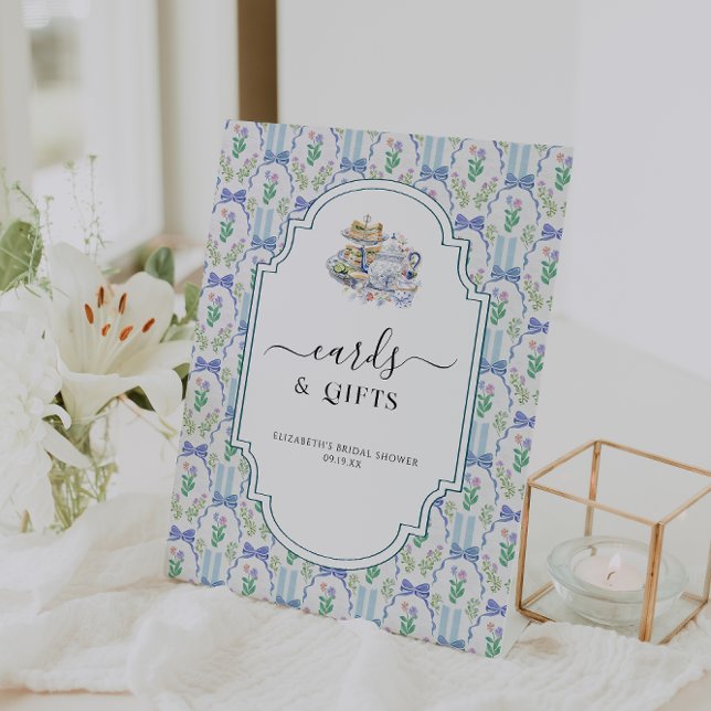 Blue Floral Coquette Tea Party | Cards & Gifts Pedestal Sign (Creator Uploaded)