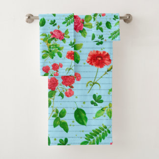Blue Floral Cottagecore Bath Towel Set