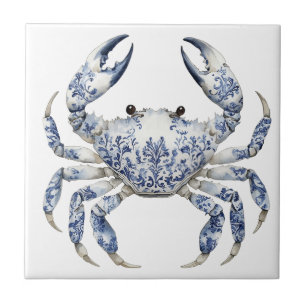 Blue Floral Crab Ceramic Tile