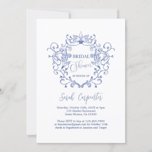Blue Floral Crest Bridal Shower Invitation