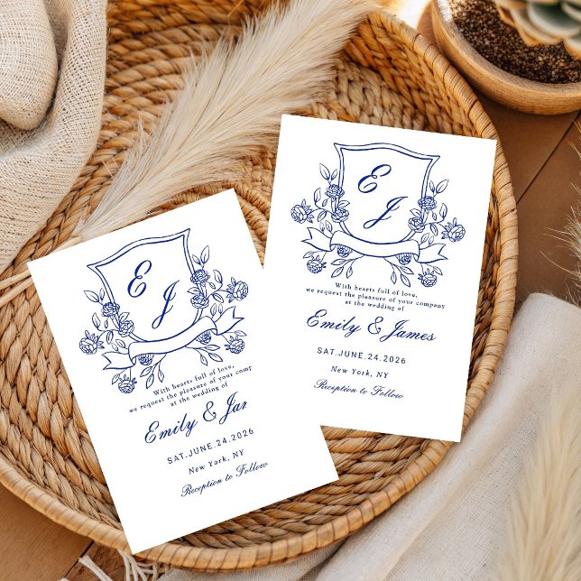 blue Floral Crest Victorian wedding invitation (Creator Uploaded)