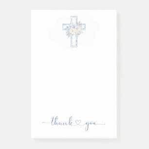 Blue Floral Cross Baptism/Christening Thank You Post-it Notes