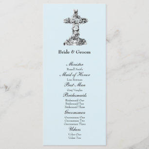 Blue Floral Cross Christian Wedding Program Programme