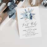 blue floral cross first communion invitation<br><div class="desc">This design features lovely watercolor blue flowers and white cross. This design is great for your boy's first holy communion. You can change the colours and text to match your own theme.</div>