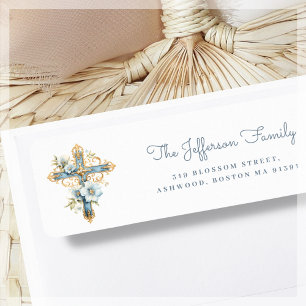 Blue Floral Cross   Return Address Label