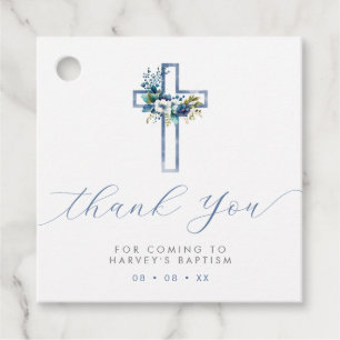 Blue Floral Cross Thank You Favour Tags