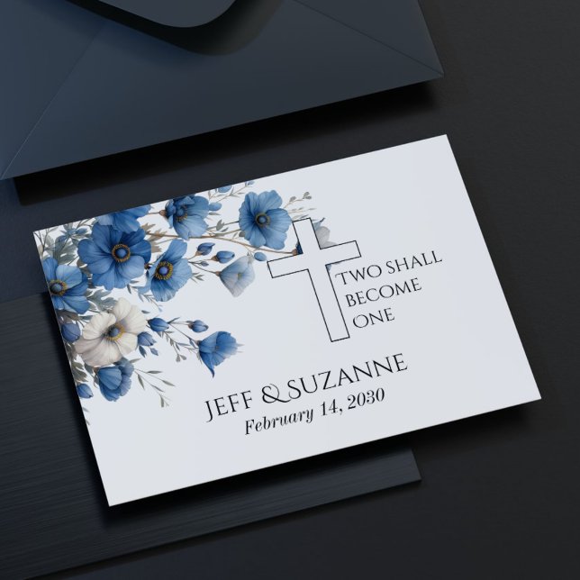 Blue Floral Cross Two Become One Wedding  Save The Date (Blue Floral Cross Two Become One Wedding Save The Date
)