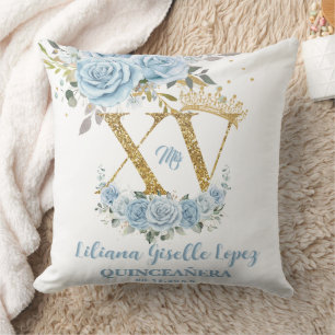 Blue Floral Crown XV QUINCEAÑERA Quince Keepsake Cushion