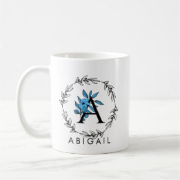 Blue Floral Custom Monogram - Letter A Coffee Mug