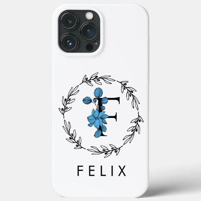 Blue Floral Custom Monogram - Letter F Case-Mate iPhone Case (Back)