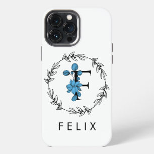 Blue Floral Custom Monogram - Letter F iPhone 13 Pro Max Case