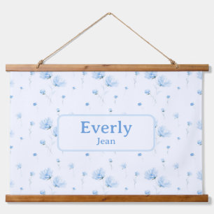 Blue Floral Custom Name Decor Baby Nursery Hanging Tapestry