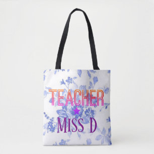 Blue Floral Custom Teacher Design Tote Bag