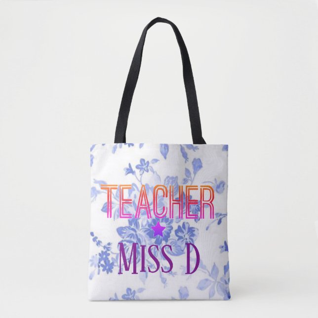 Blue Floral Custom Teacher Design Tote Bag (Front)
