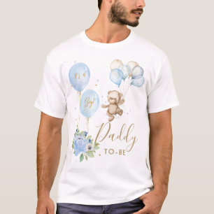 Blue Floral Cute Bear Boy Baby Shower Daddy to be  T-Shirt