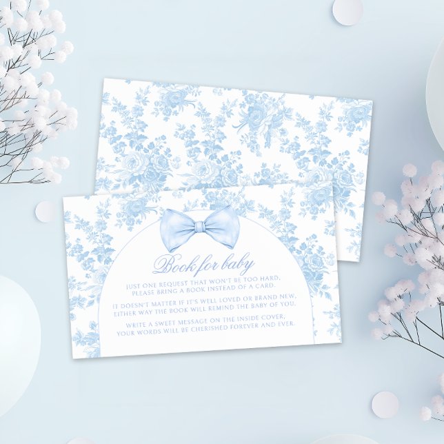 Blue Floral Cute Bow Tie Book for Baby Boy Shower Enclosure Card (Creator Uploaded)