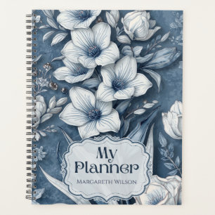 Blue Floral Daily Planner Agenda Notebook Journal