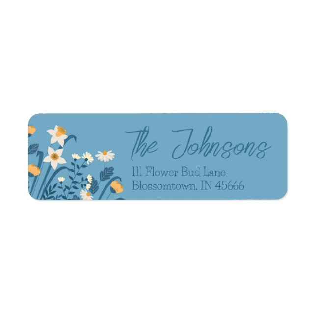 Blue Floral Daisy Return Address Labels (Front)