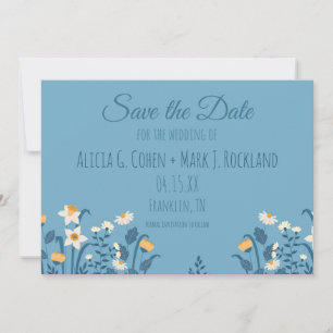 Blue Floral Daisy Wedding Save the Date Card