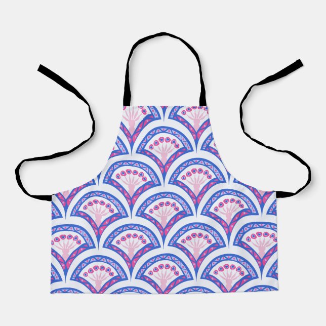 blue floral damask pattern  apron (Front)