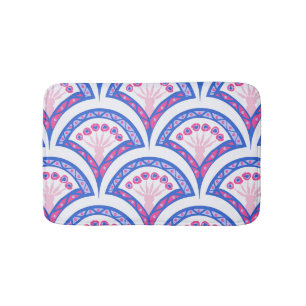 blue floral damask pattern bath mat